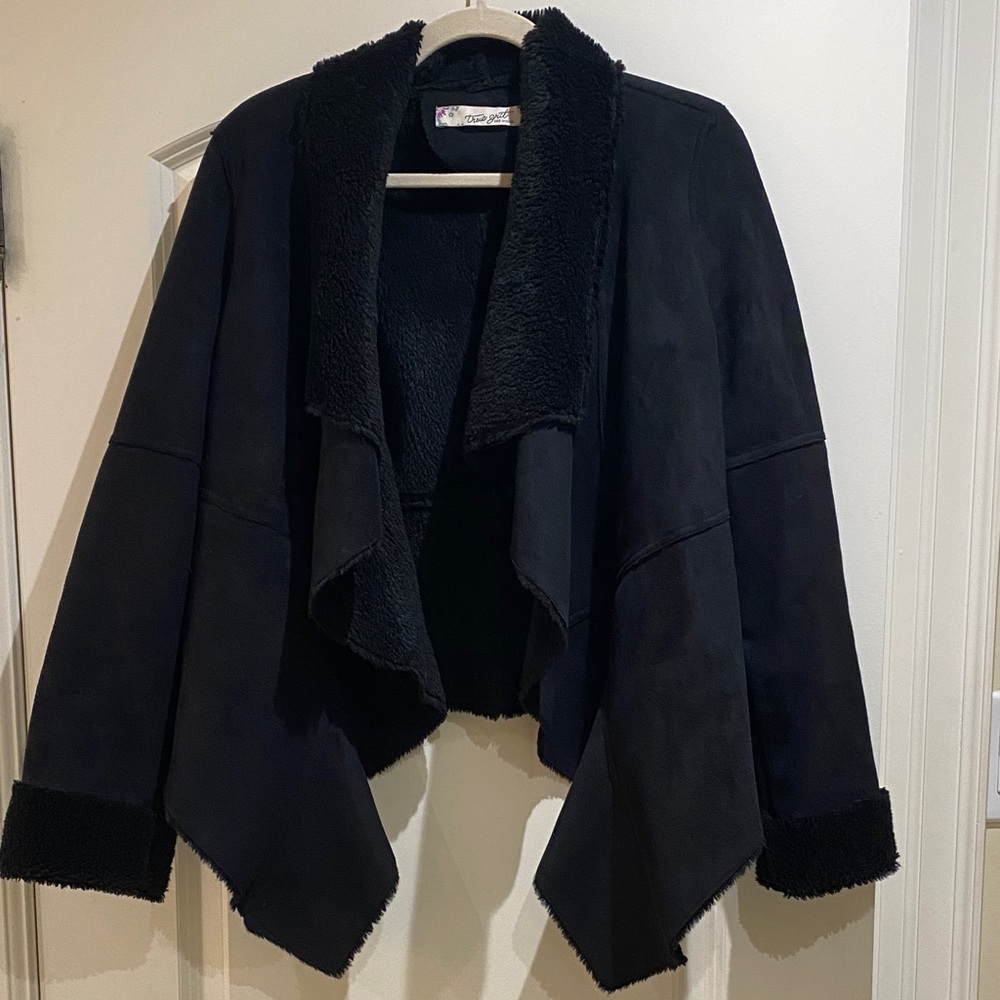 True Grit Black Faux Suede Jacket with Faux Shearling Trim